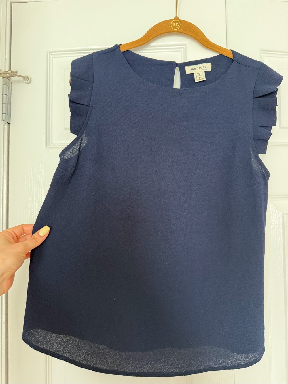 Monteau Navy Ruffle Cap Sleeve Camisole